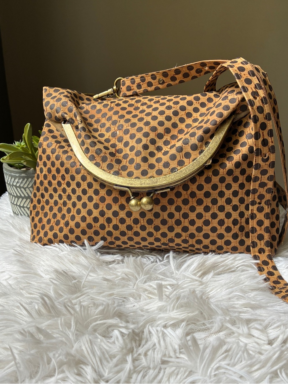 Polka Dot Kiss Lock Crossbody Bag 🤎